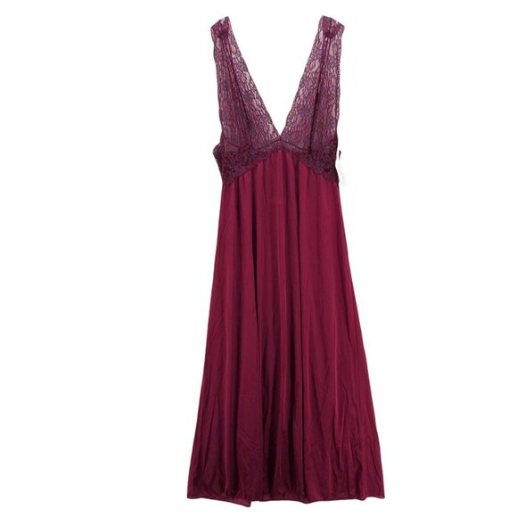 NWT BARBIZON Vintage Slip Dress Maxi Deep Burgundy Red Lace Upper Size LARGE
